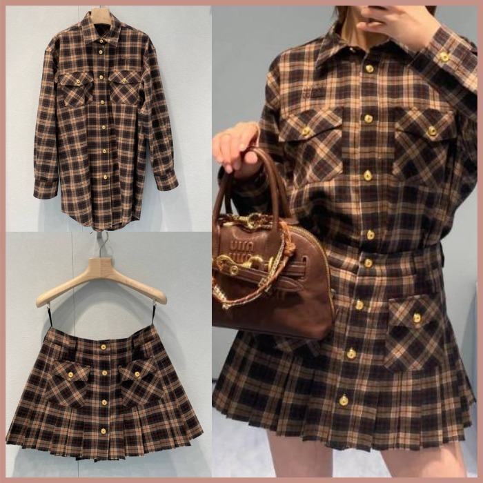 《洗練された逸品》【miumiu】タータンシャツ スカート セット
