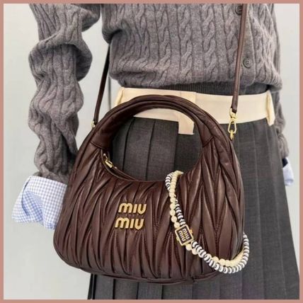★MIU MIU★ウーブンファブリック ワンダーホーボーバッグ ミュウミュウ ワンダー ホーボーバッグ ベージュ×キャメル