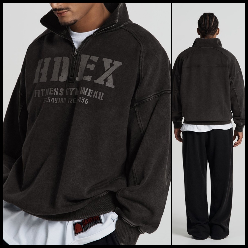 【HDEX】FADED WASHING ハーフジップアップスウェットシャツ