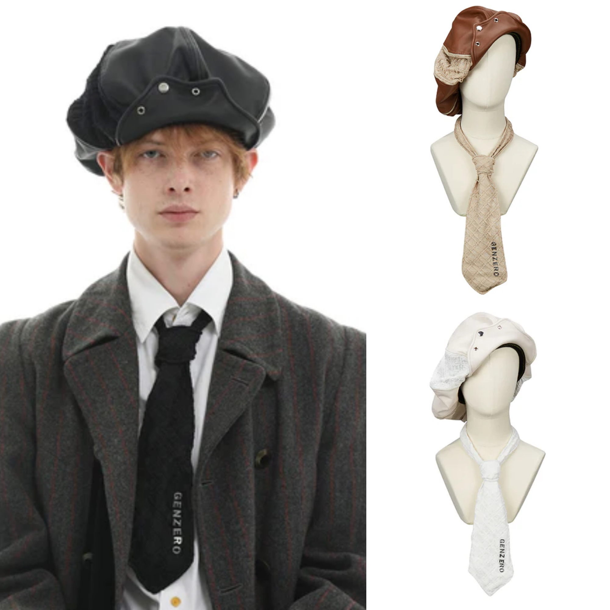 国内で当店のみ GENZERO - Spliced zipper tie cloud beret