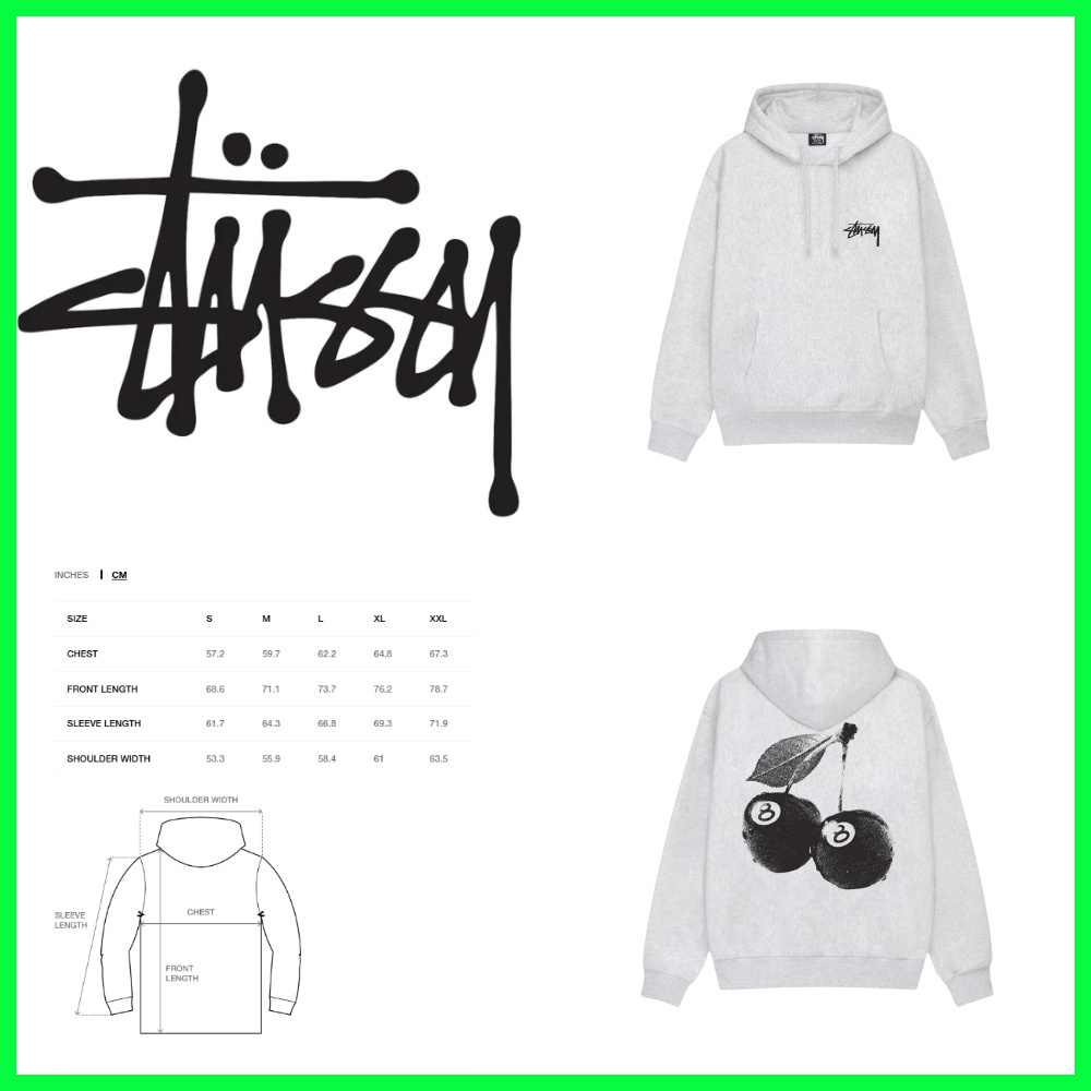 ★Stussy Cherries Hoodie Ash Heather★