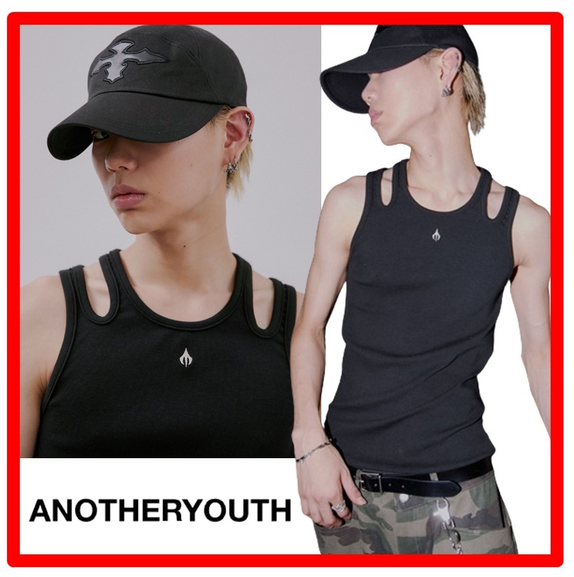 ★人気【ANOTHERYOUTH】★slit sleeveless - black / unise.x★