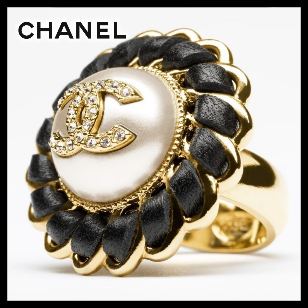【一気に華やか♪】CHANEL レザー フラワー パール リング 指輪