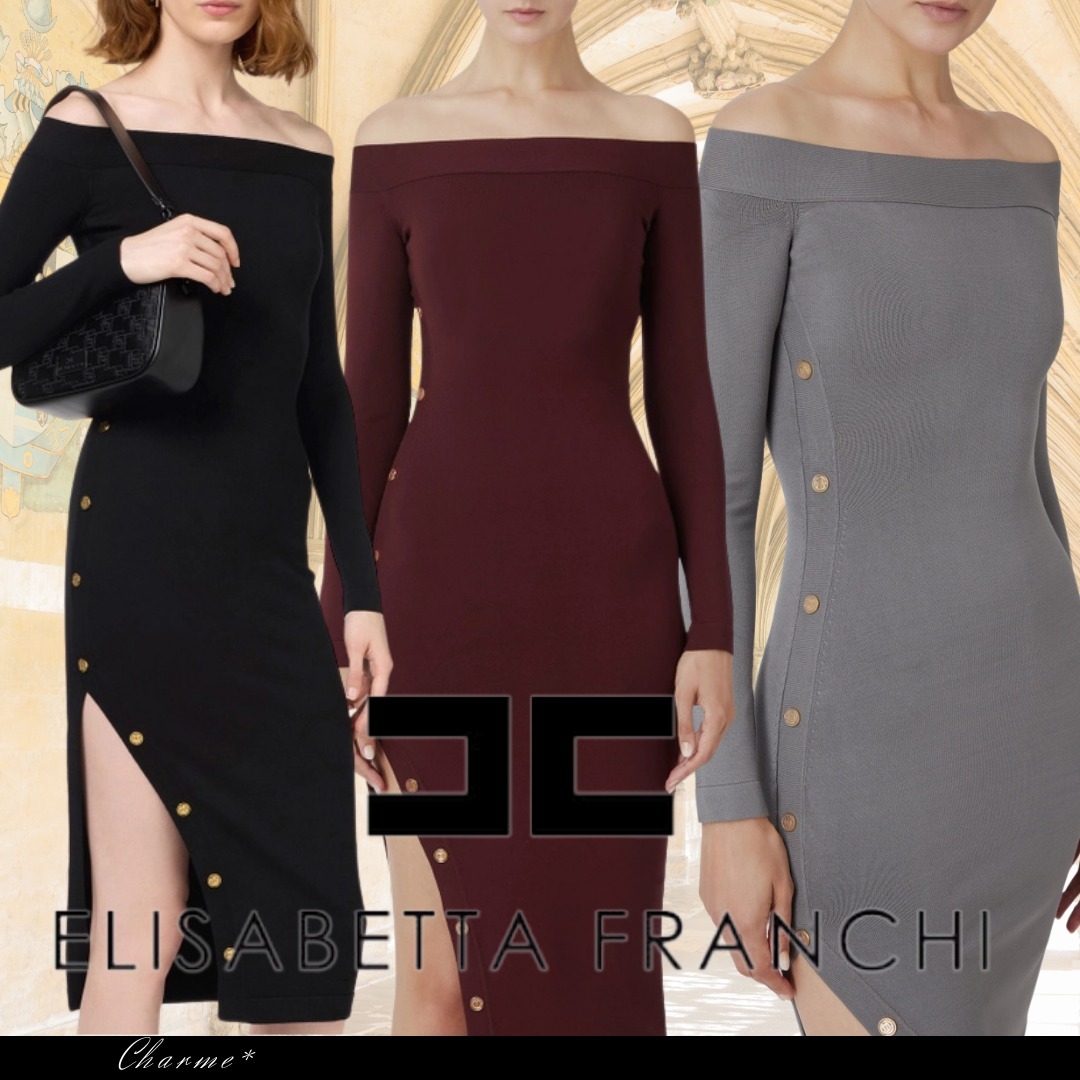 【ELISABETTA FRANCHI】ミディドレス スリット オフショルダー