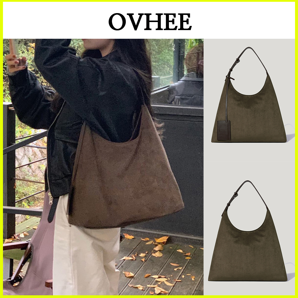 【OVHEE】 Flume Suede Hobo Bag KHAKI BROWN
