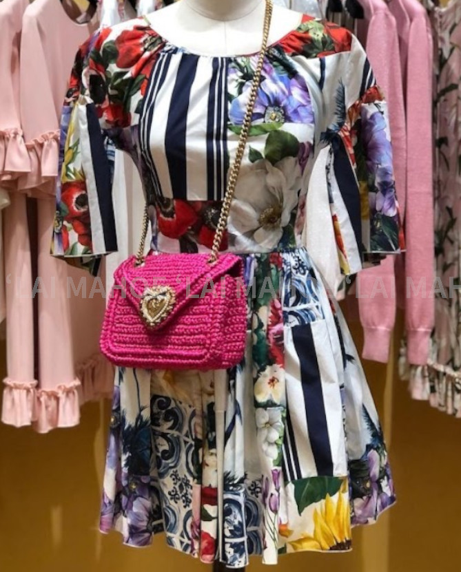 DOLCE & GABBANA レディース フラワー ストライプ ワンピース