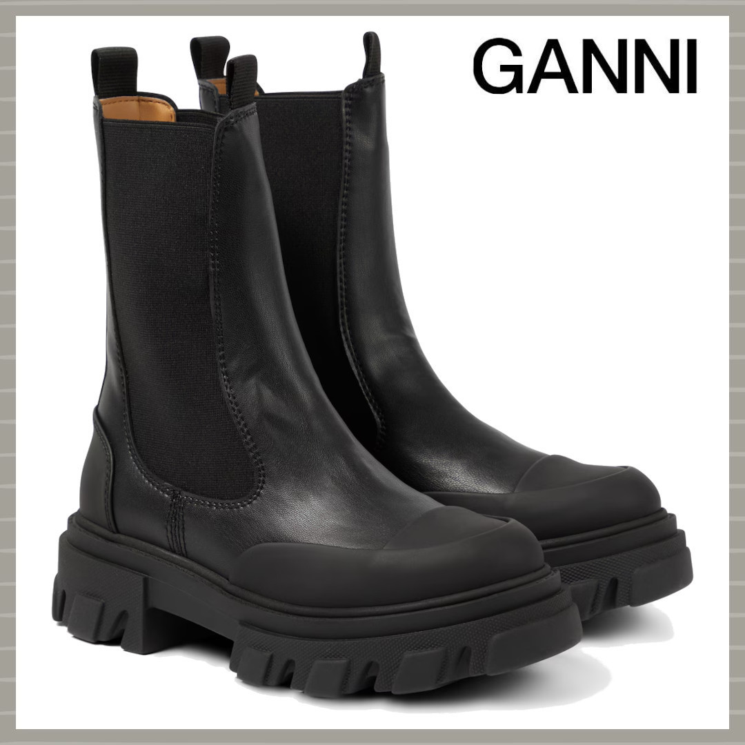 【GANNI】Black Stitch Cleated Mid Chelsea Boots