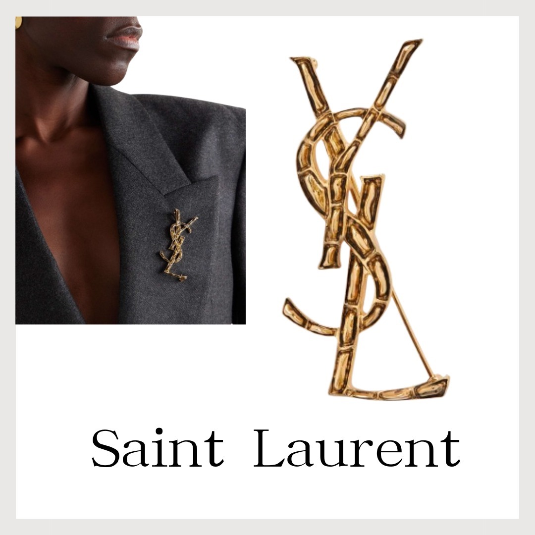 Saint Laurent ゴールドトーン ブローチ クロコダイル調