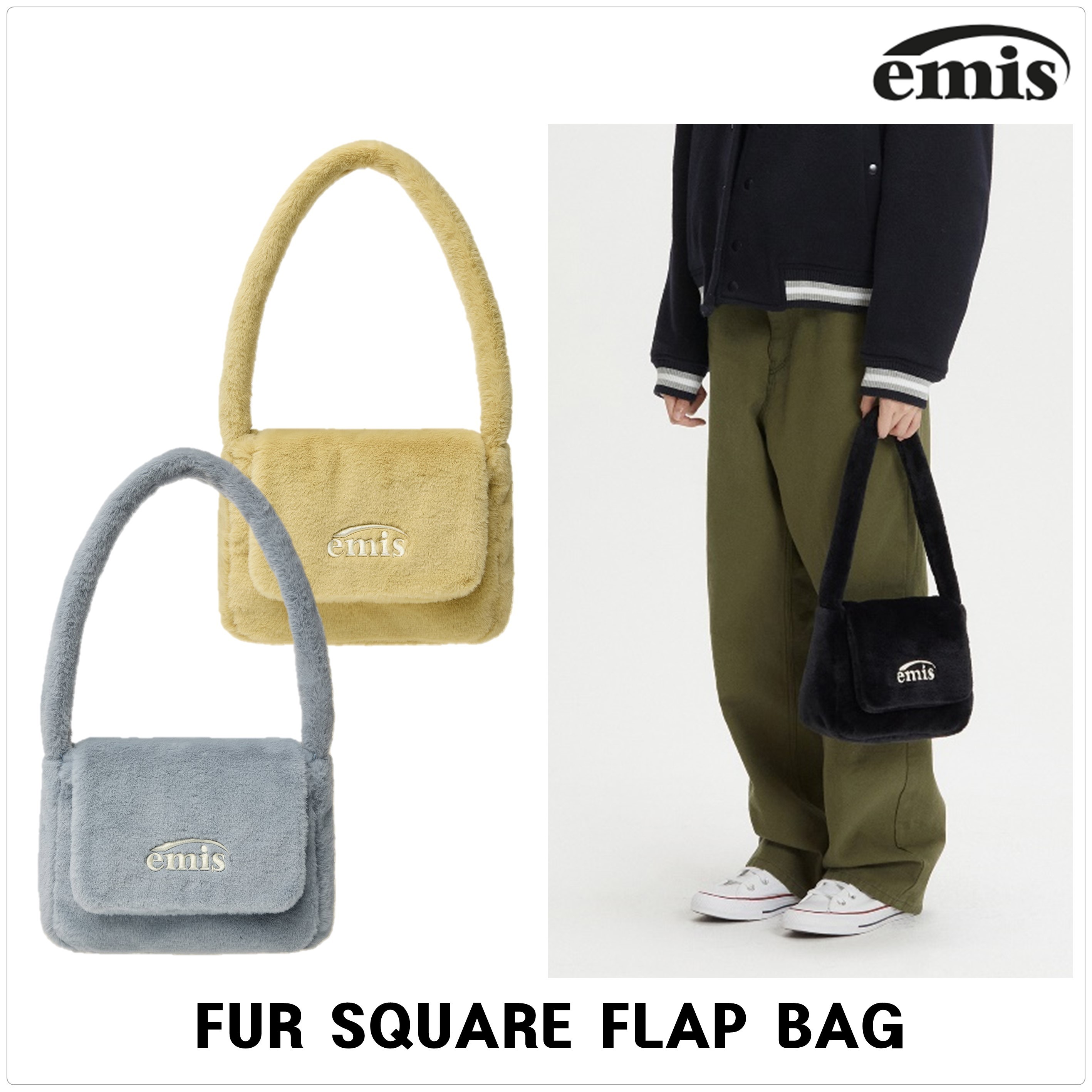 [EMIS]FUR SQUARE FLAP バッグ★新作・24AW★韓国ファッション★