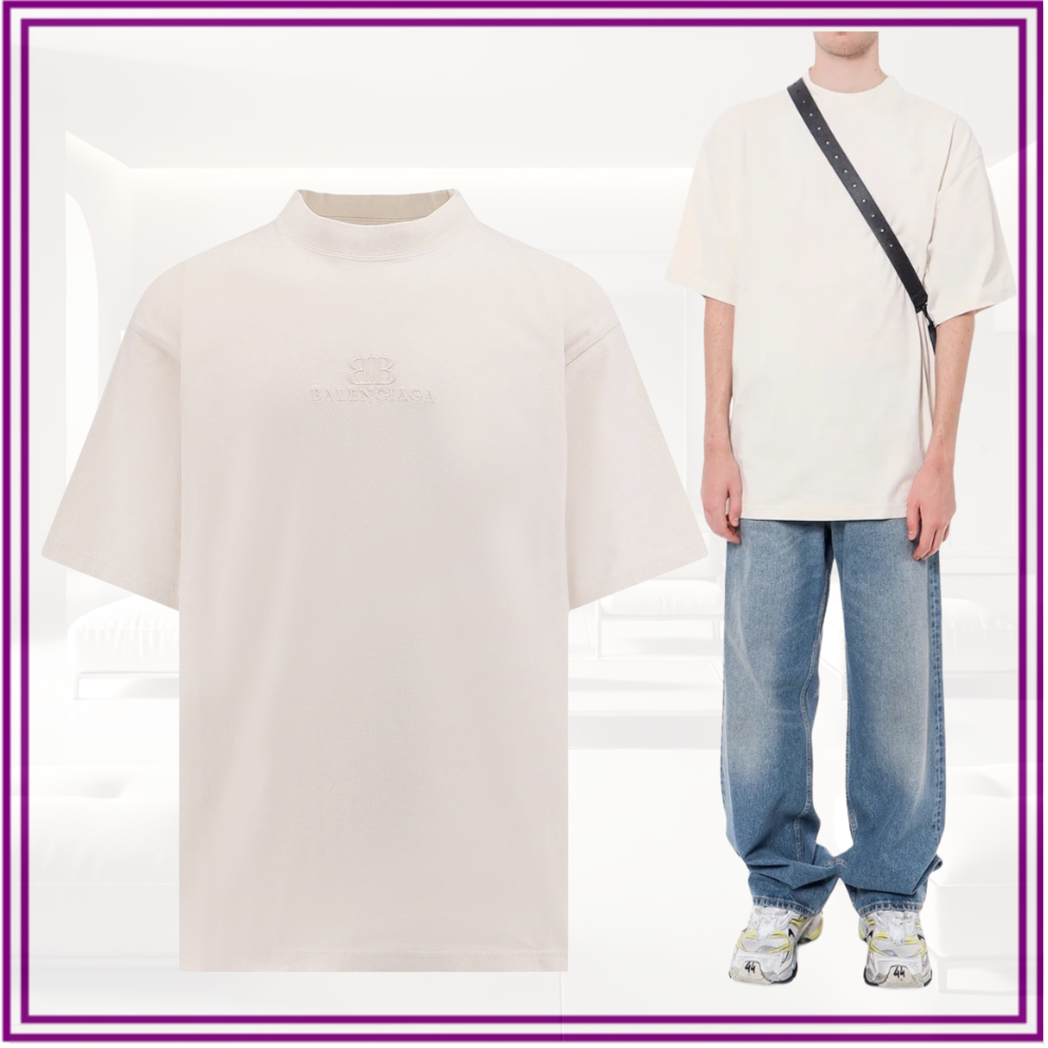 [BALENCIAGA]ロゴ ミディアムフィットストレッチコットンTシャツ