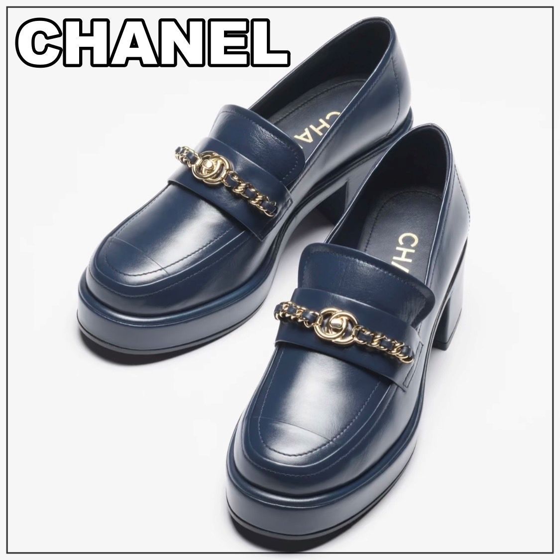 CHANEL 24K《チェーンがクール♪》ヒールローファー NV