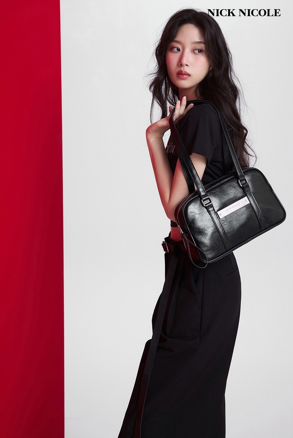 ショルダーバッグ・ポシェット NICK&NICOLE CRYSTAL LEATHER MINI BOSTON BAGBLACK N_24 SUMMER