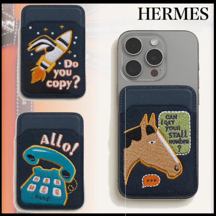 ★可愛いデザイン！★【HERMES】MagSafe レザーカードホルダー カードケース 《MagSafe》 エマン “Do You Copy?” | Hermès