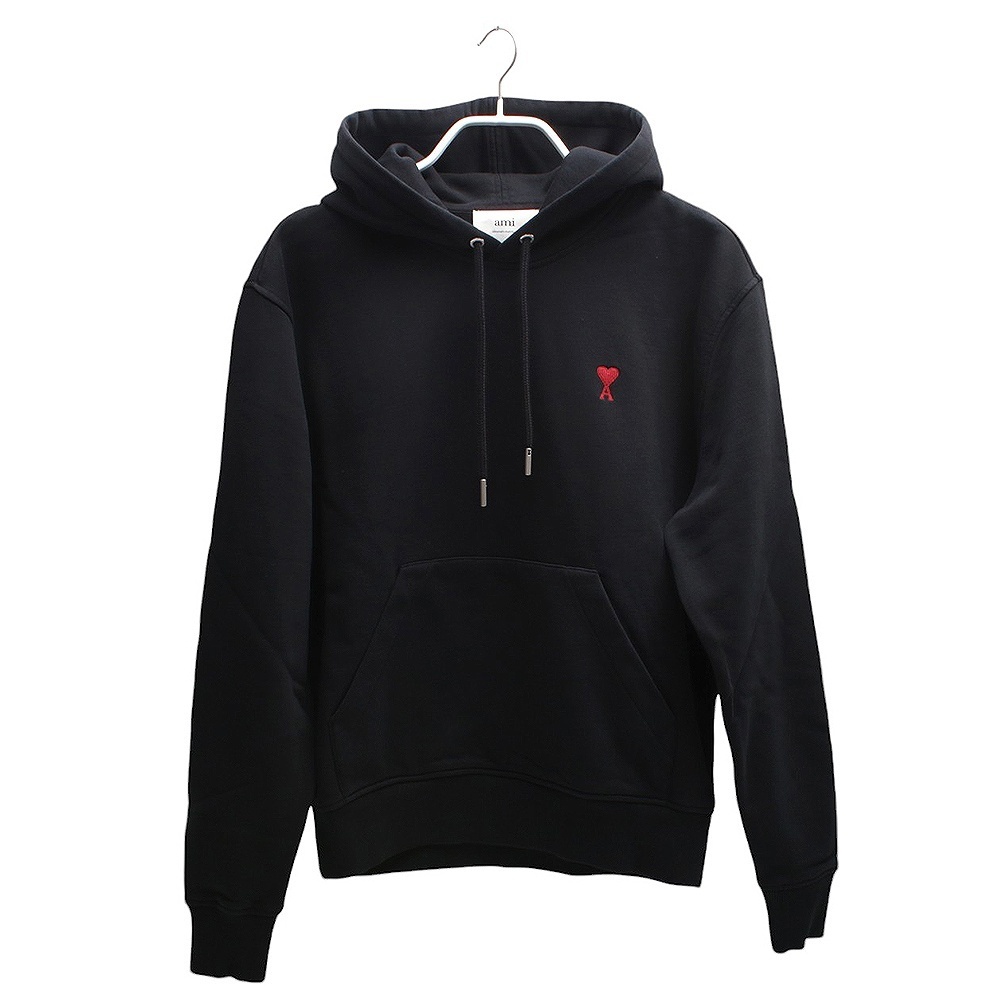 Ami Paris パーカー メンズ ブラック スウェット BFUSW235-730-S
