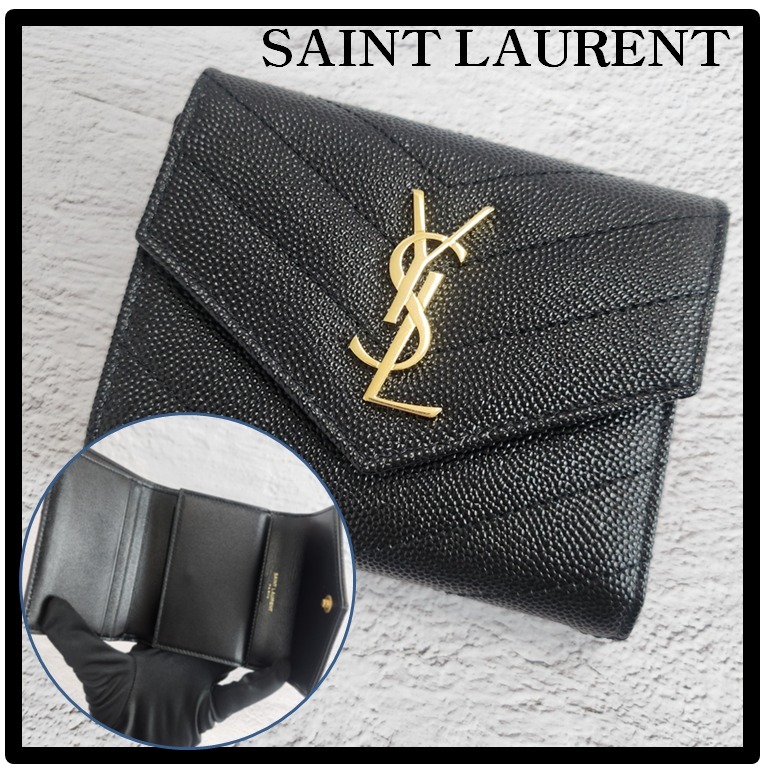 ★関税込★SAINT LAURENT★ロゴ 小銭入れ付き 三つ折り財布★