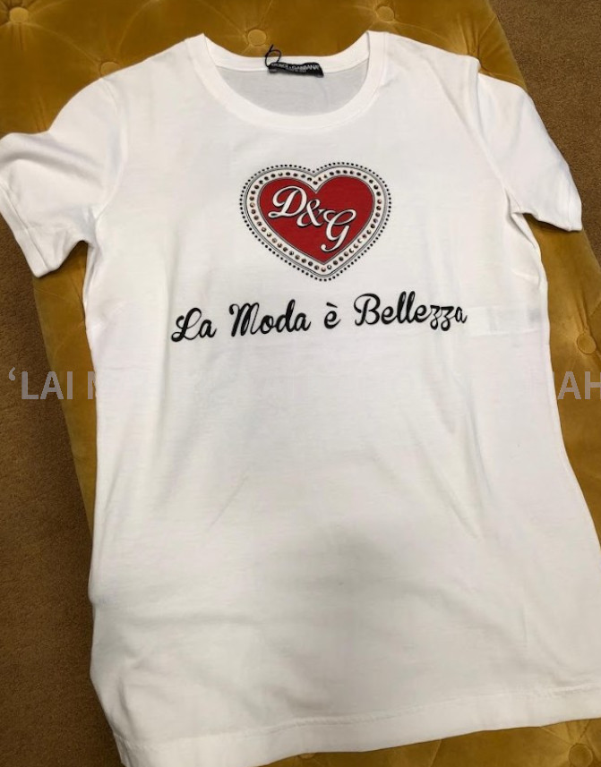 DOLCE & GABBANA レディース ハート ラインストーン Tシャツ