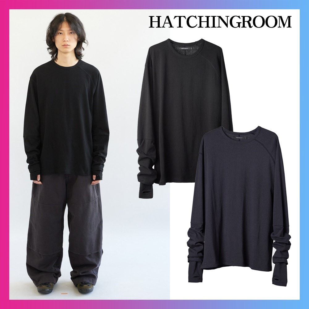 【HATCHINGROOM】Double Sleeve Tee Black 2色