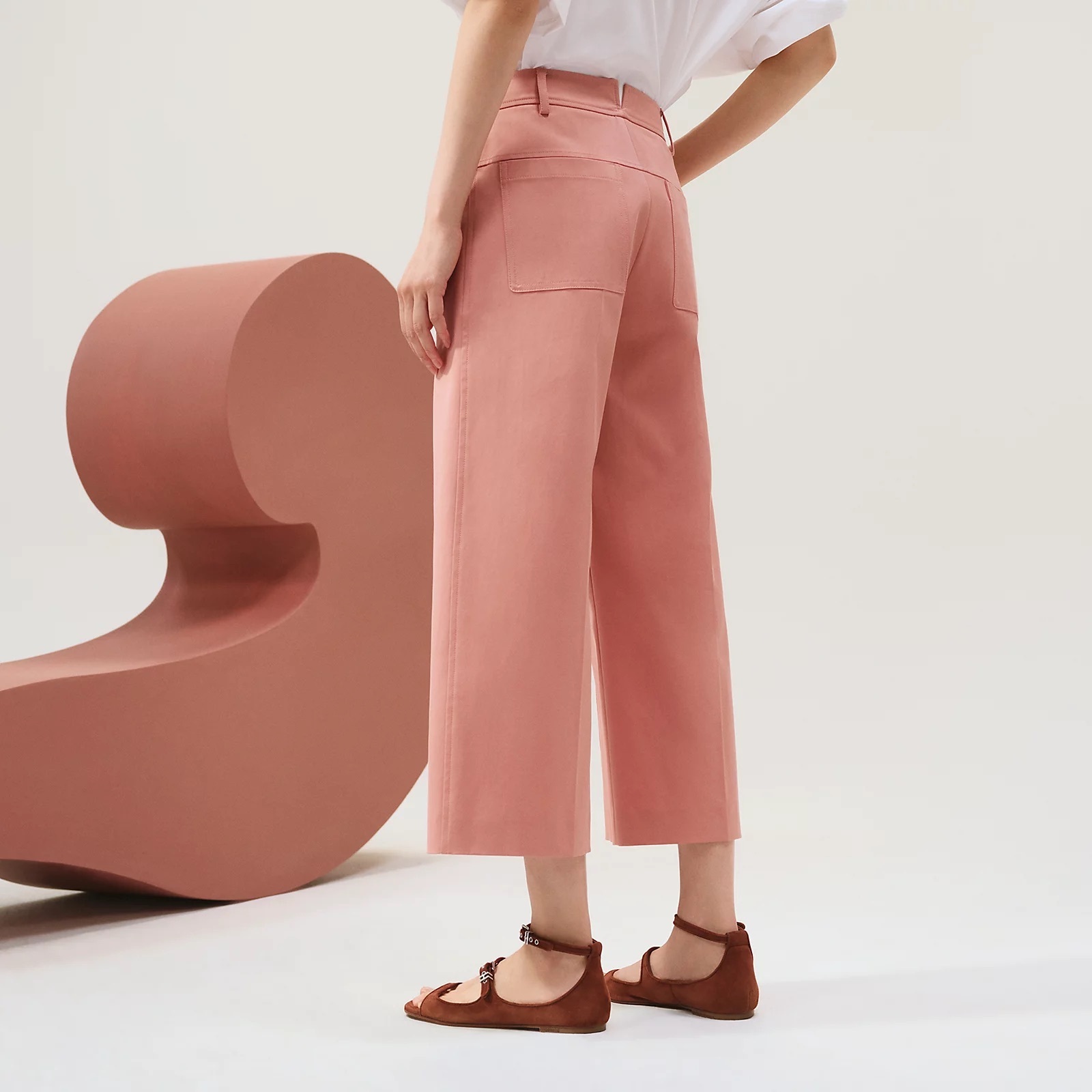 HERMES《クロップドパンツ》ピンク ストレッチコットン 直営店