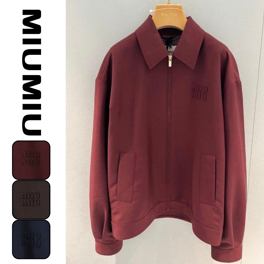 MIU MIU刺繍ロゴ入り モヘア ブルゾンジャケット