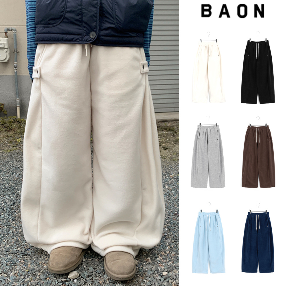 【BAON】Oomo banding snap fleece wide pants