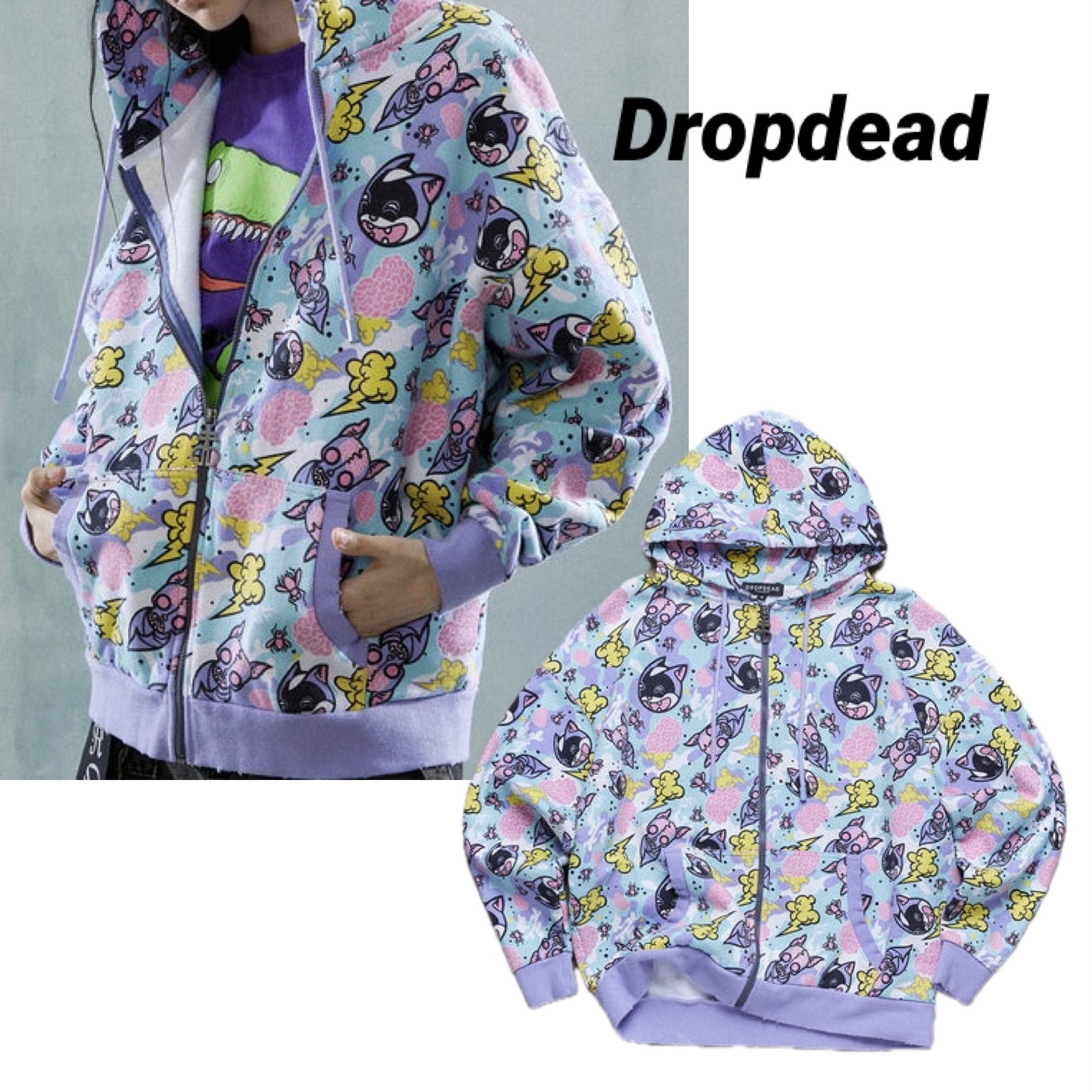 ◆Dropdead◆キャッツ＆バット ジップパーカー 送料込