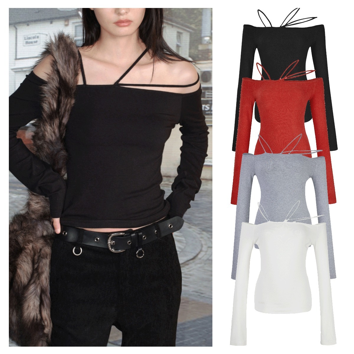 Tシャツ・カットソー CERRIC OFF SHOULDER TIED UP TOP 4BNY288