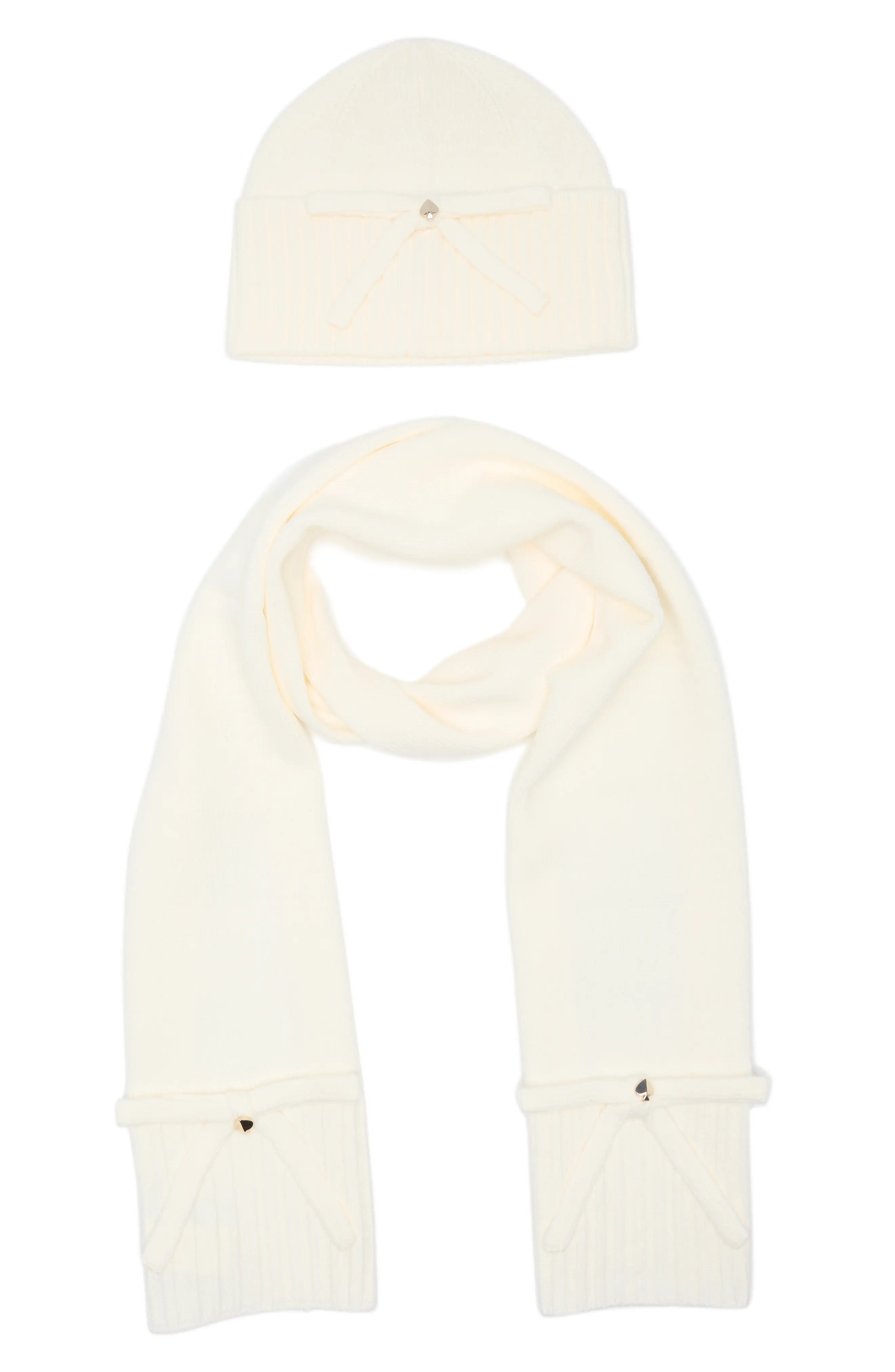 US発）kate spade new york ニットビーニー＆マフラーセット
