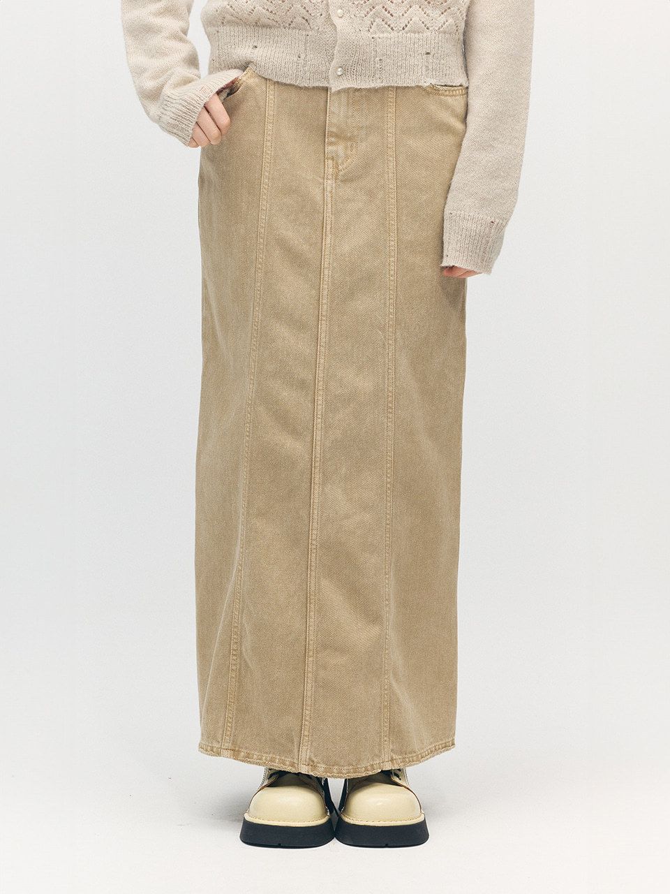 [Margesherwood ] / ☆ SNOW WASHED MAXI DENIM SKIRT / camel