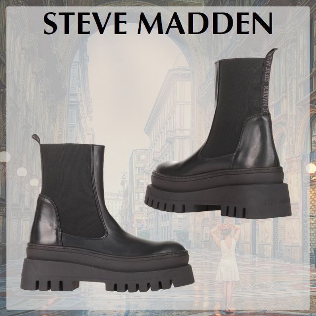Steve Madden* スティーブマデン ロゴ レザー チャンキーブーツ