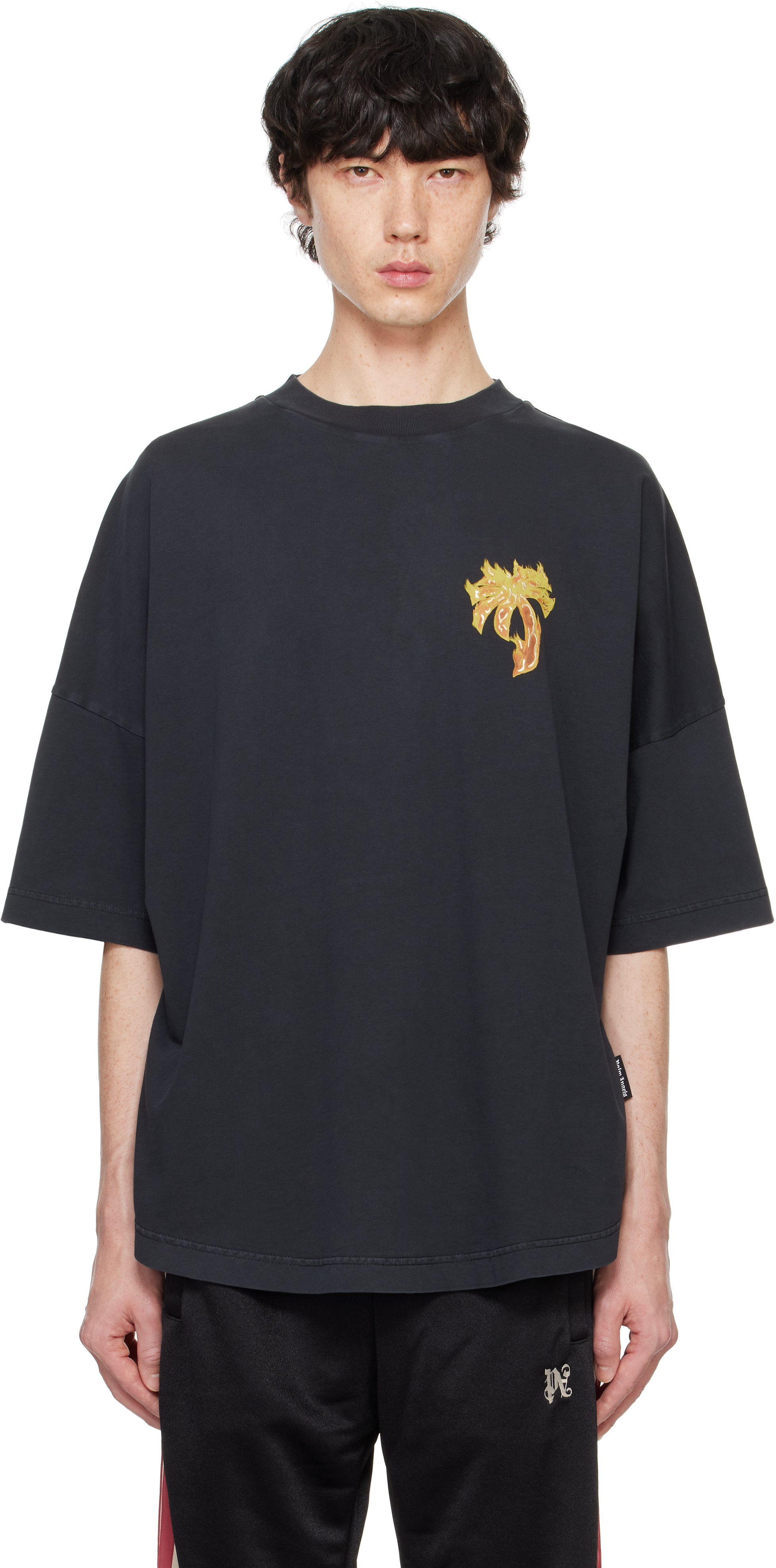 【関税込み】Palm Angels ブラック Burning Palm Tシャツ