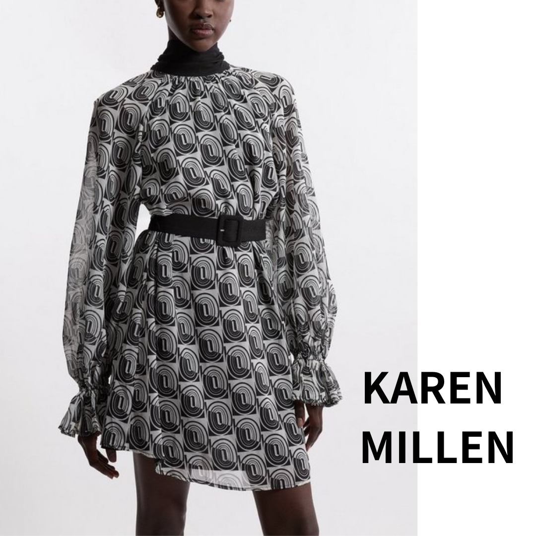 KAREN MILLEN■ジョーゼット タイネック ミニワンピース