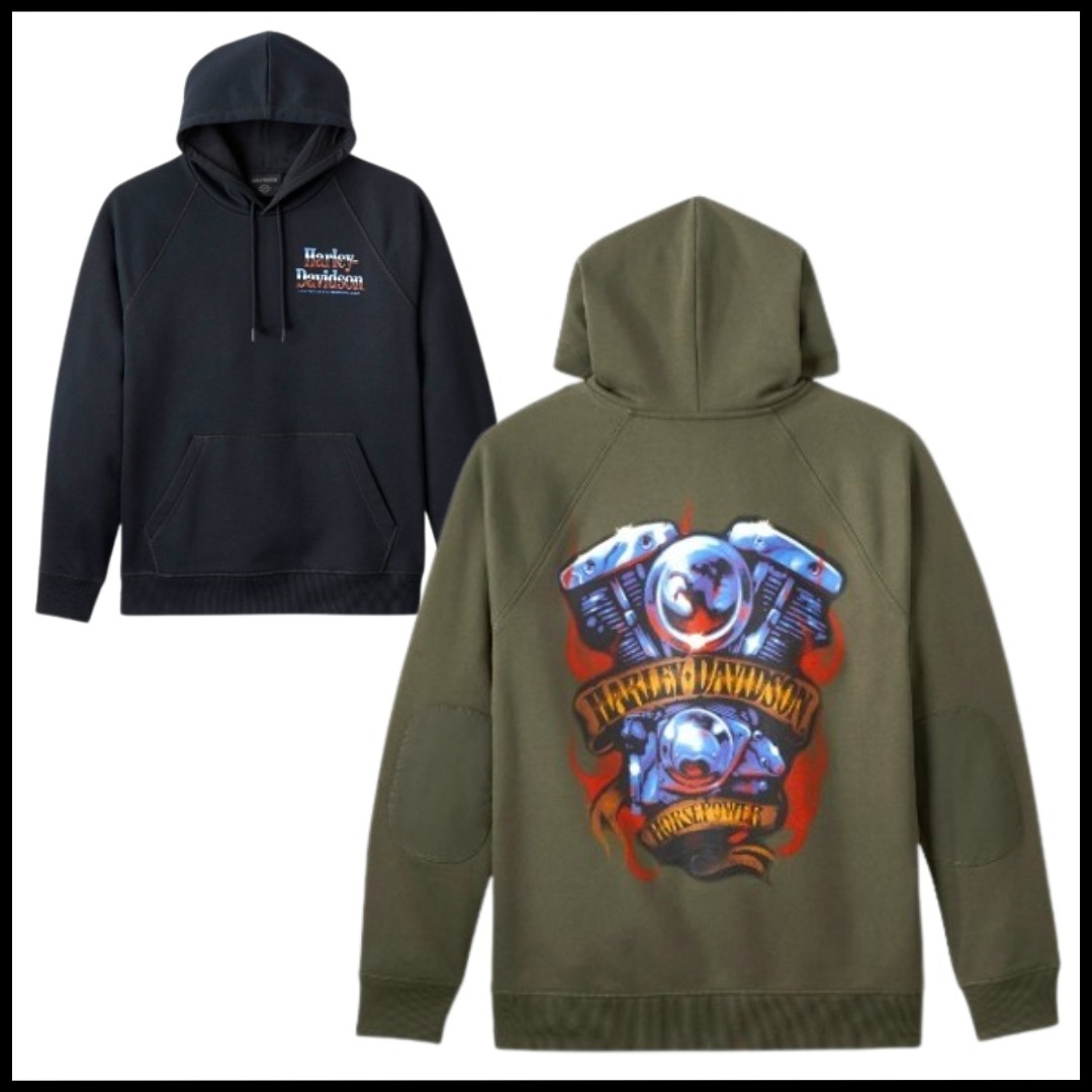 Harley-Davidson ロゴ ホースパワー ラグラン フーディ 2XL〜5XL