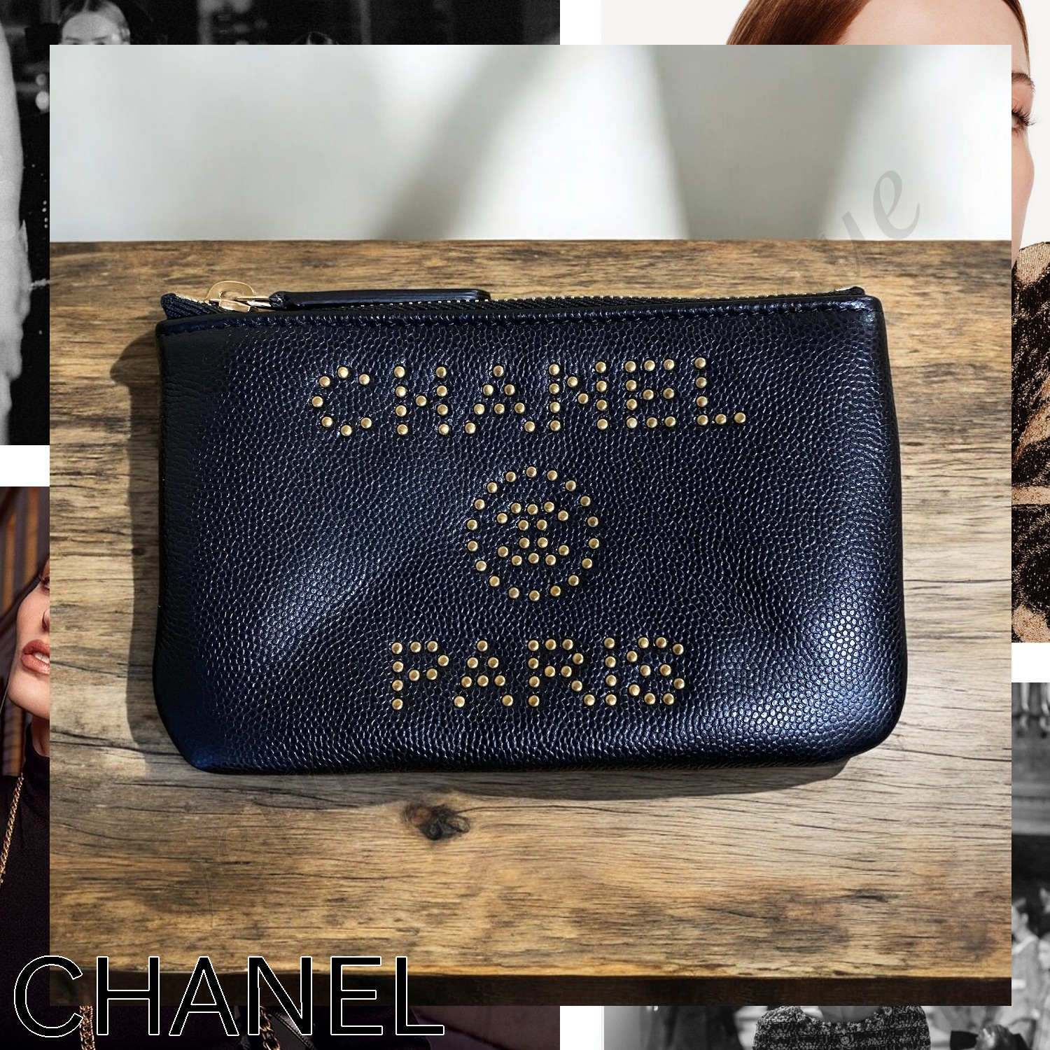 CHANEL キャビアスキン スタッズロゴ 小銭入れ ブラック