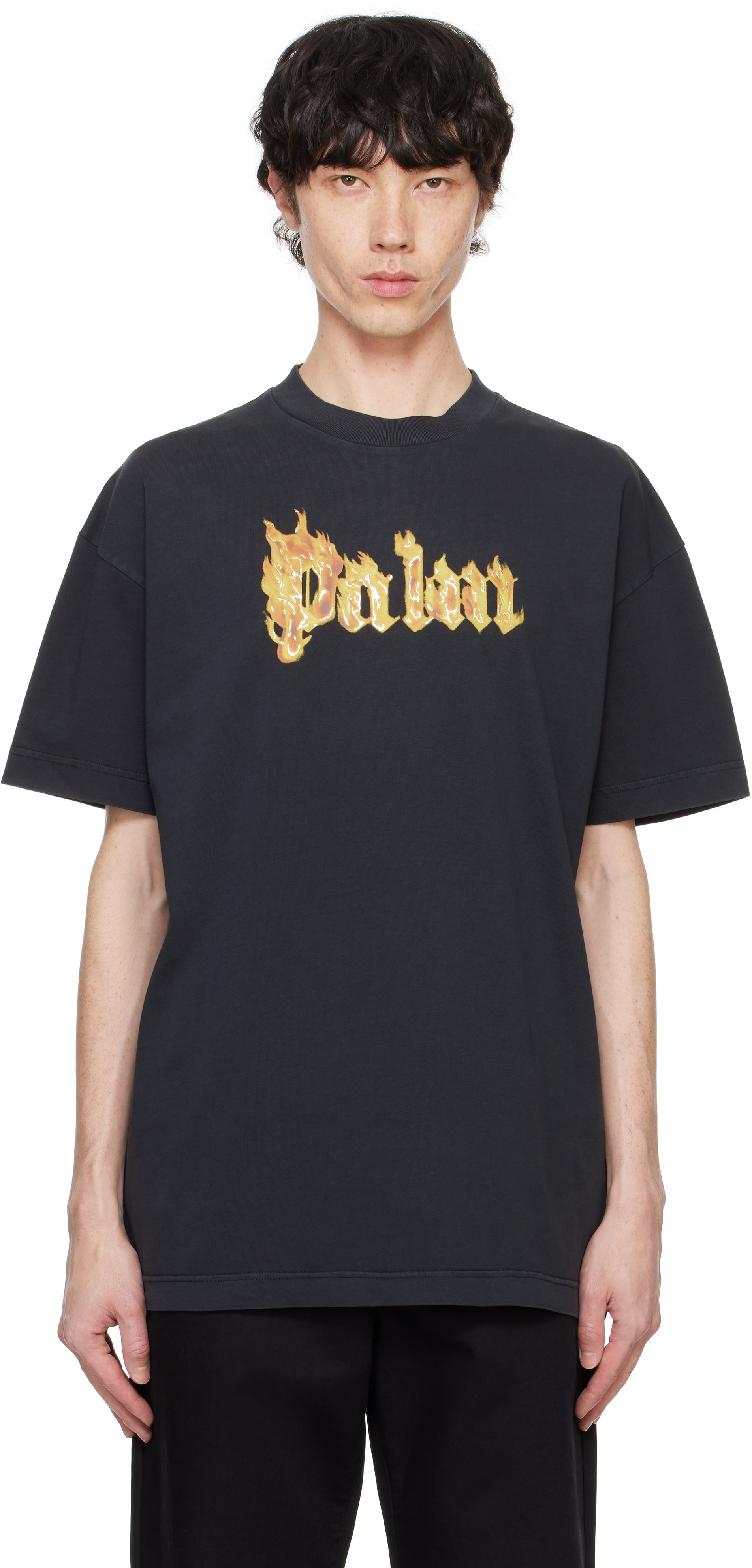 【関税込み】Palm Angels ブラック Burning Logo Tシャツ