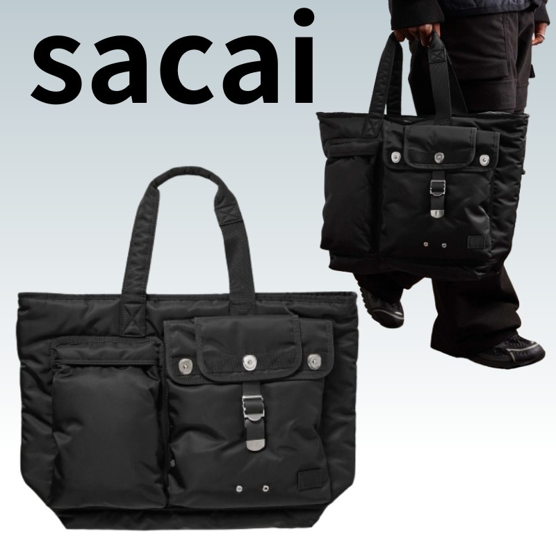 【sacai】ナイロン トートバッグ☆関税送料込! sacai】ナイロン トートバッグ黒 男女兼用 関税送料込! (sacai