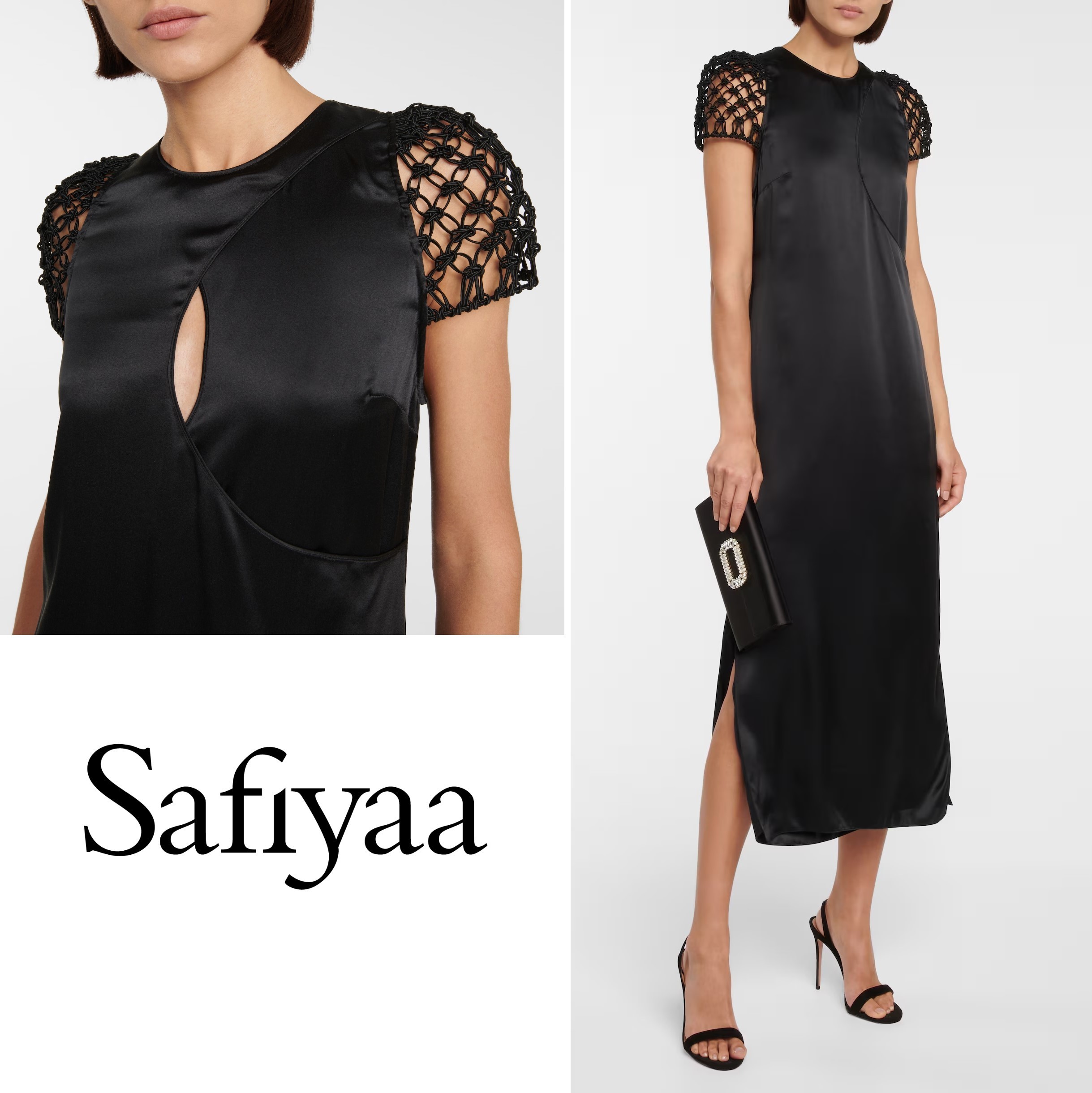 国内発| Safiyaa ツイストフロント シルクサテン ミディドレス
