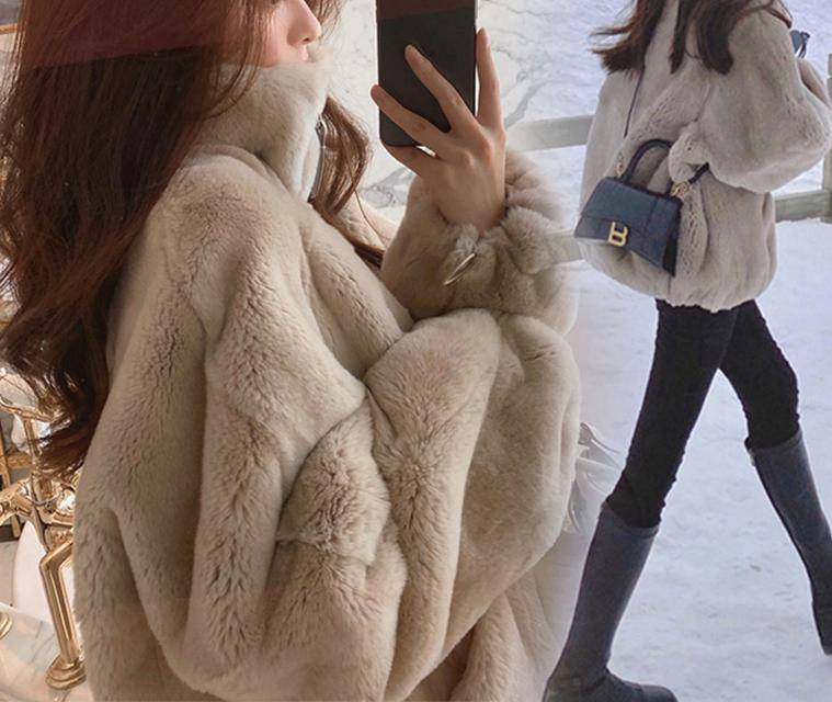 スタンドカラー エコファー ジャケット アウター 2色 S~2XL 韓国