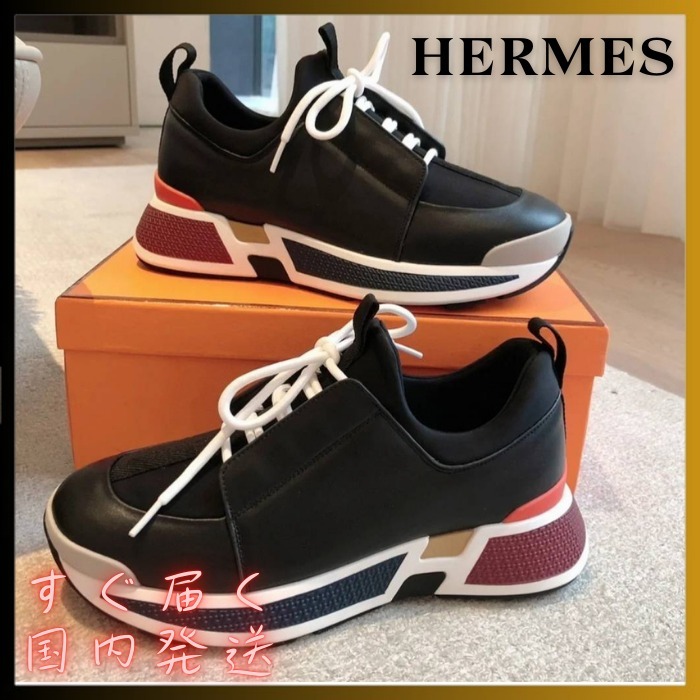 【ソールがポップで可愛い /黒】HERMES スニーカー ジャスト