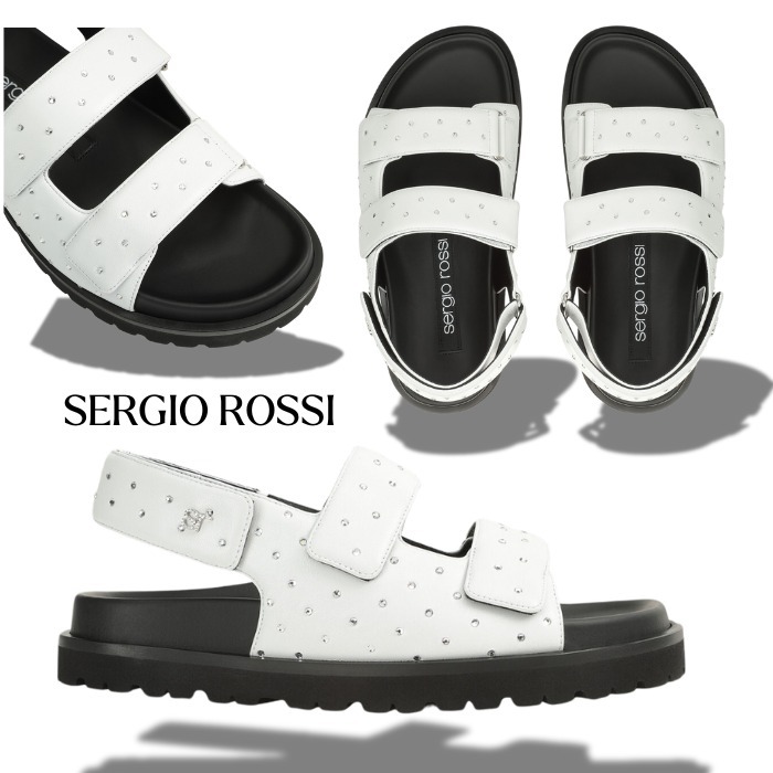 ラインストーン煌めく★セルジオロッシ srArcFlat sandals White