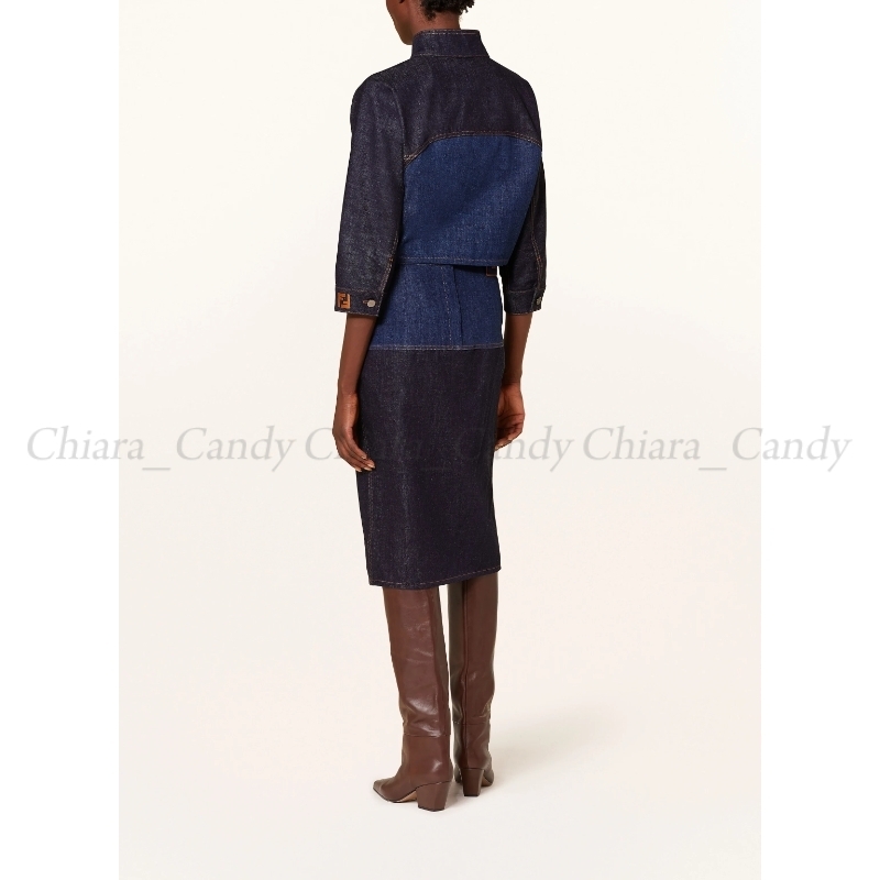 【24AW NEW】FENDI_women / バイカラー デニムミディスカート 24AW NEW】FENDI_women / バイカラー デニムミディスカート