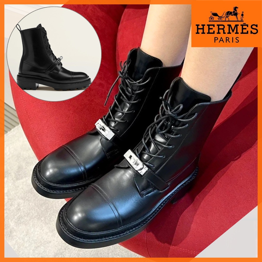 【ケリーバックル♪】HERMES Funk レースアップ アンクルブーツ