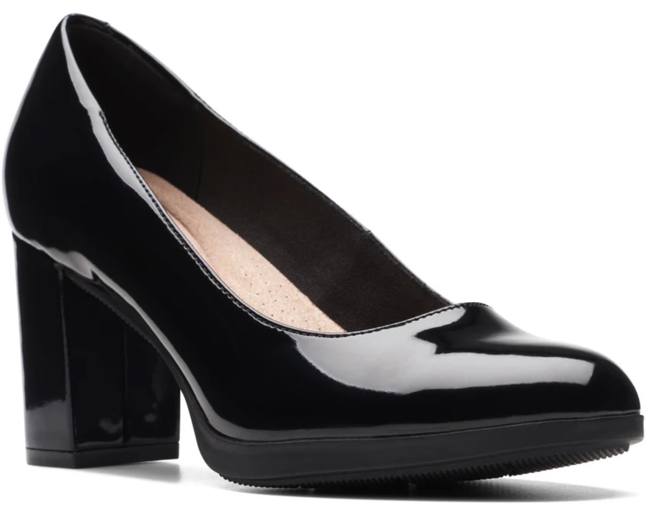 Clarks パテント ブロック ヒール 7.5cm パンプス エナメル
