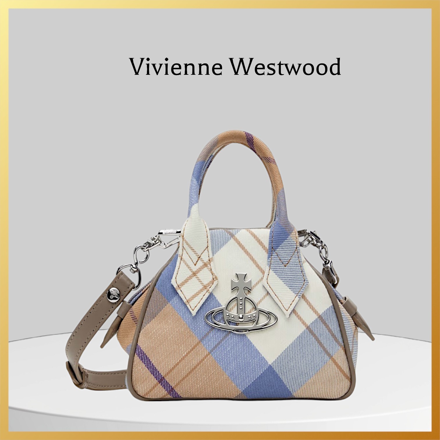 【Vivienne Westwood】ベージュ＆ブルー ミニ Yasmine バッグ