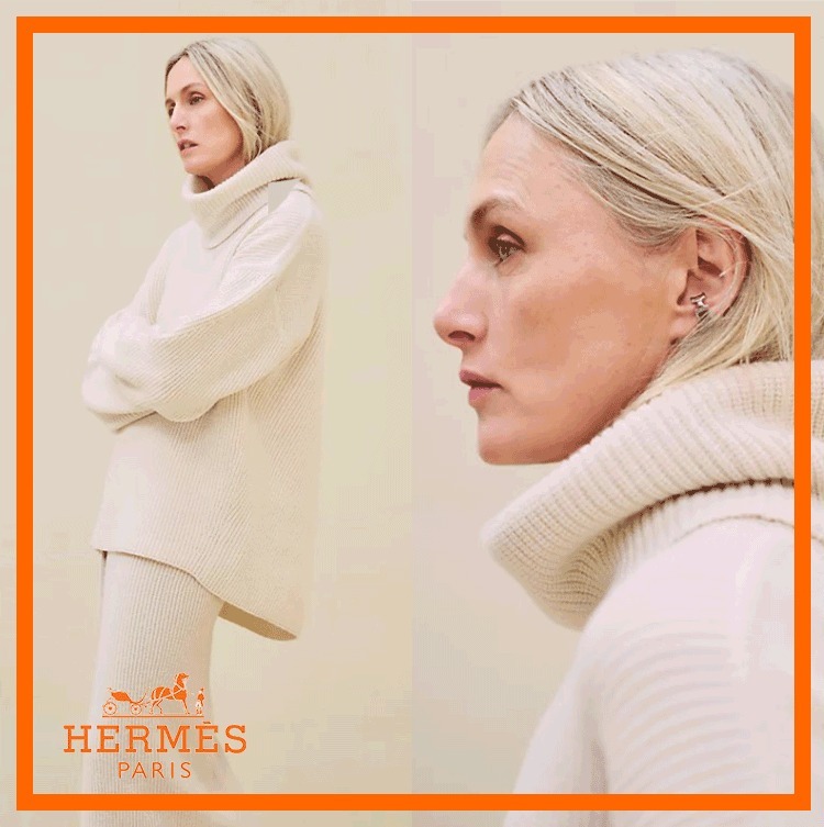 日本全国送料無料商品 特集 HERMES【大人かわいい☆】長袖セーター チュニック カシミヤ ニット/セーター