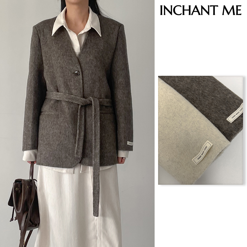 【INCHANT ME】[handmade/belt] Hairy Wool No-Collar Loose JK