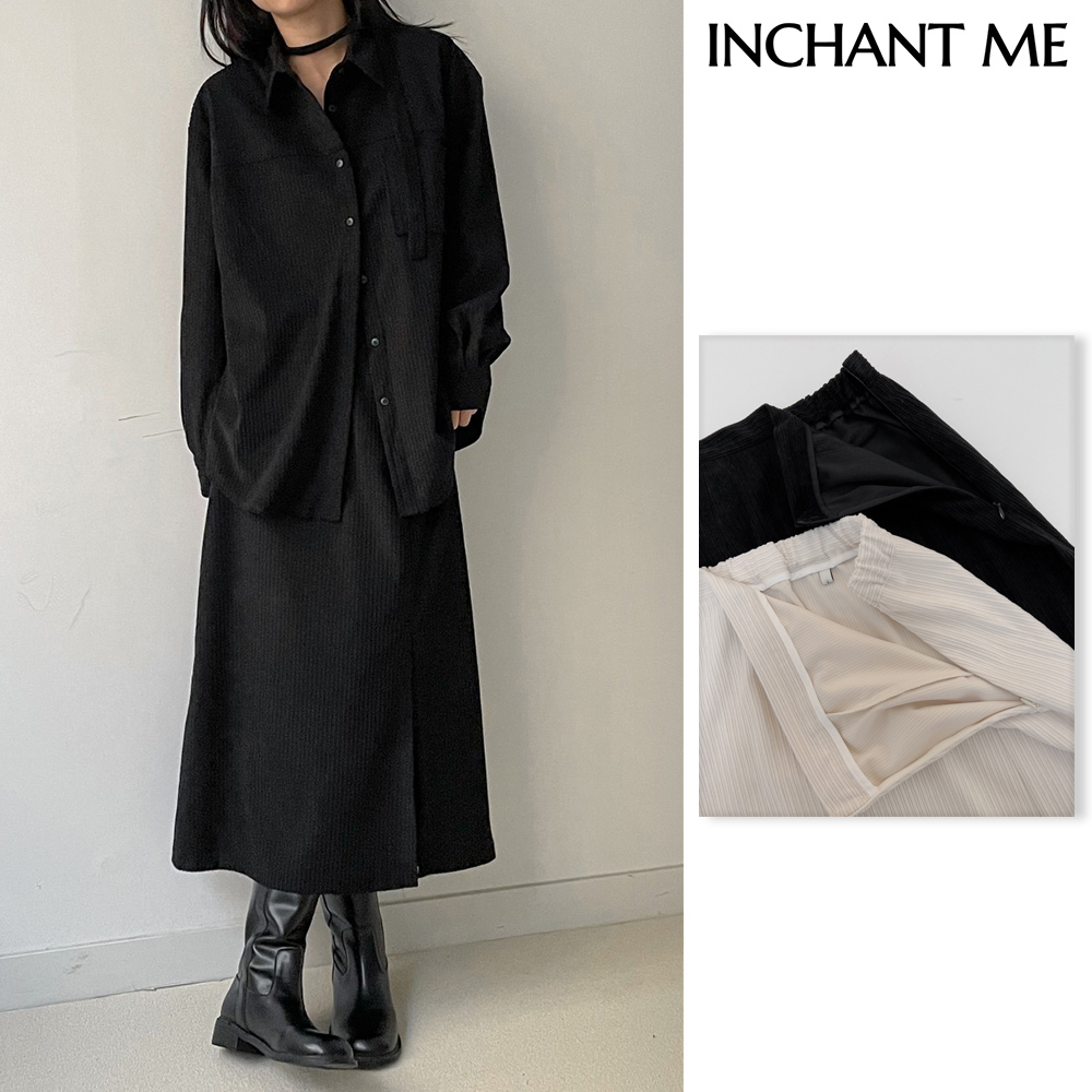 【INCHANT ME】Gale Corduroy One Slit Long Skirt
