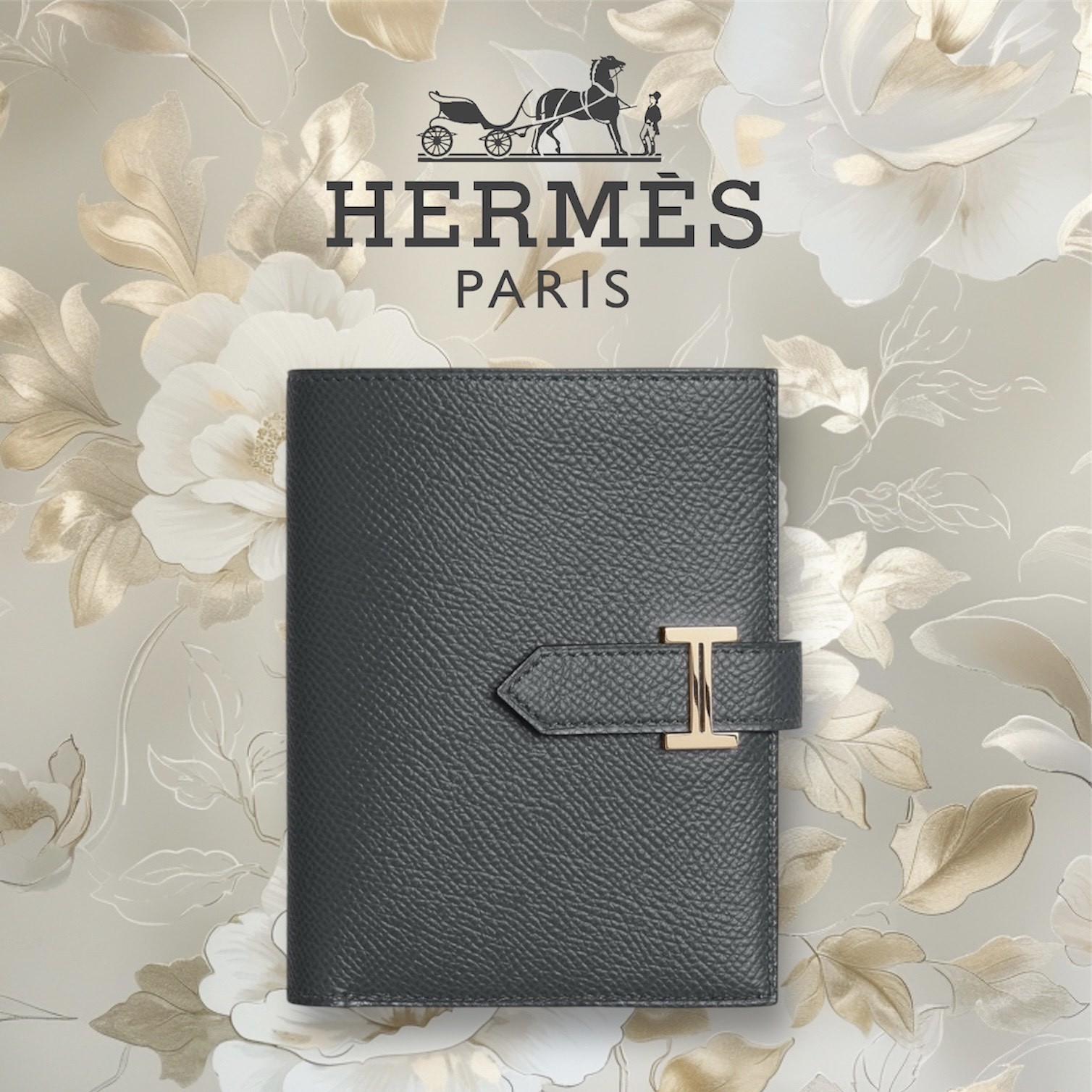 エルメス HERMES ベアン コンパクト 財布 グレー グリミスティ
