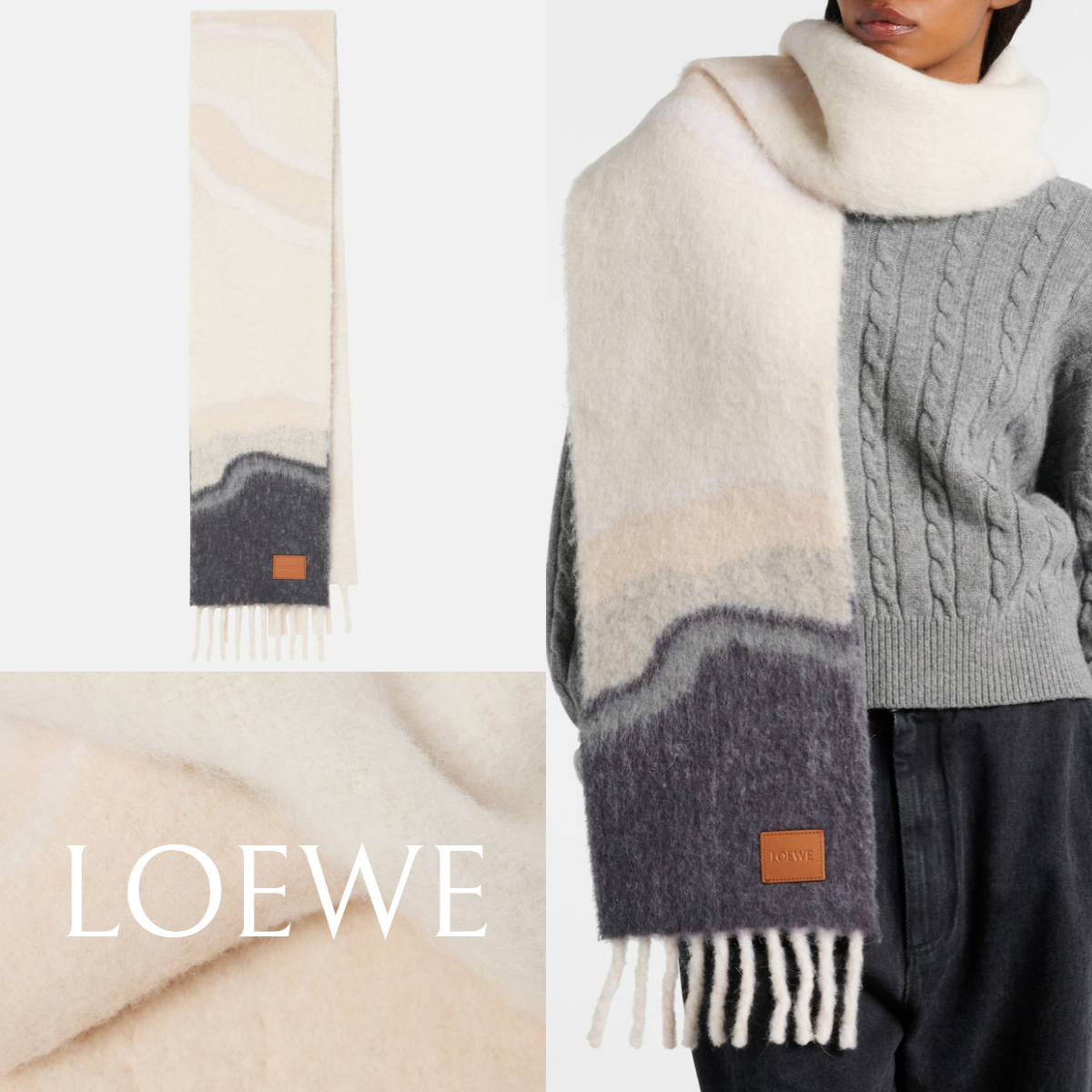 *LOEWE*アルパカウール混紡スカーフ マフラー ウエーブ ロゴ