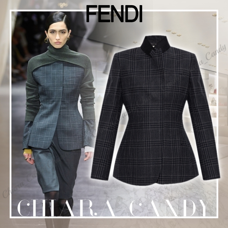 【24AW NEW】FENDI_women / チェック柄 ブレザージャケット