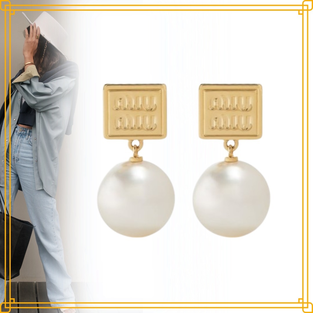 ◆入手困難◆【MiuMiu】メタル＆合成パール ピアス